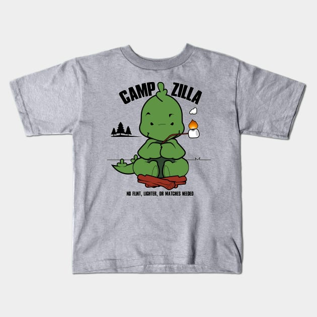 Camp Godzilla Kids T-Shirt by Spikeani